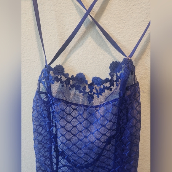 Savage x Fenty Blue Sheer Fishnet Rope Lingerie Slip - Picture 3 of 4